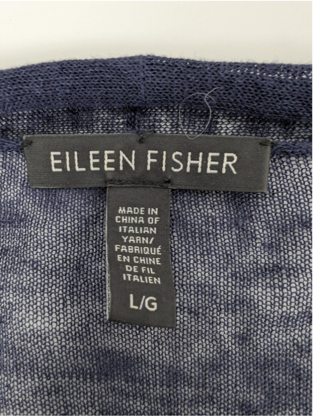 Eileen Fisher Hemp Long Cardigan Duster Sheer Navy Sz L Classic Beachy Nautical - Picture 5 of 10